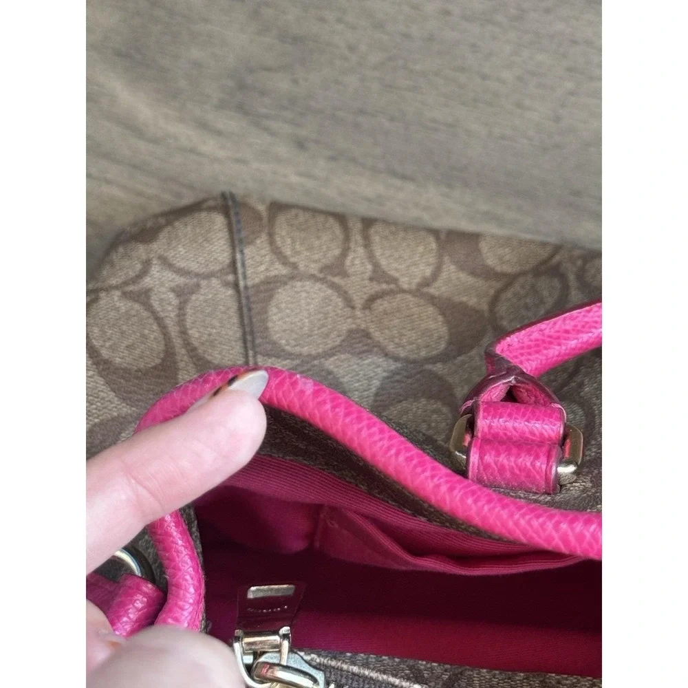 Authentic COACH Signature Shoulder Hand Bag Leather Brown Pink‎